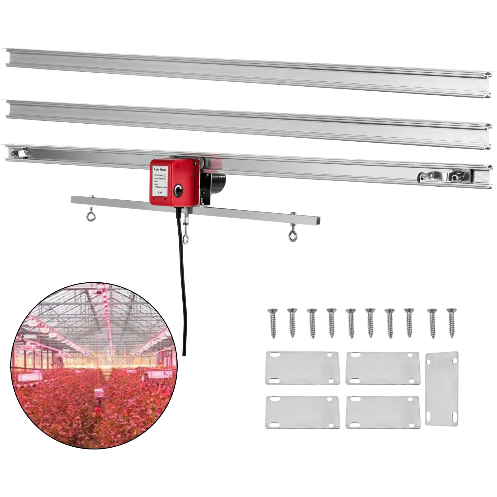 Kit de movimiento de luz de cultivo interior VEVOR para un crecimiento eficiente de las plantas en interiores, incluye tornillos y placas.