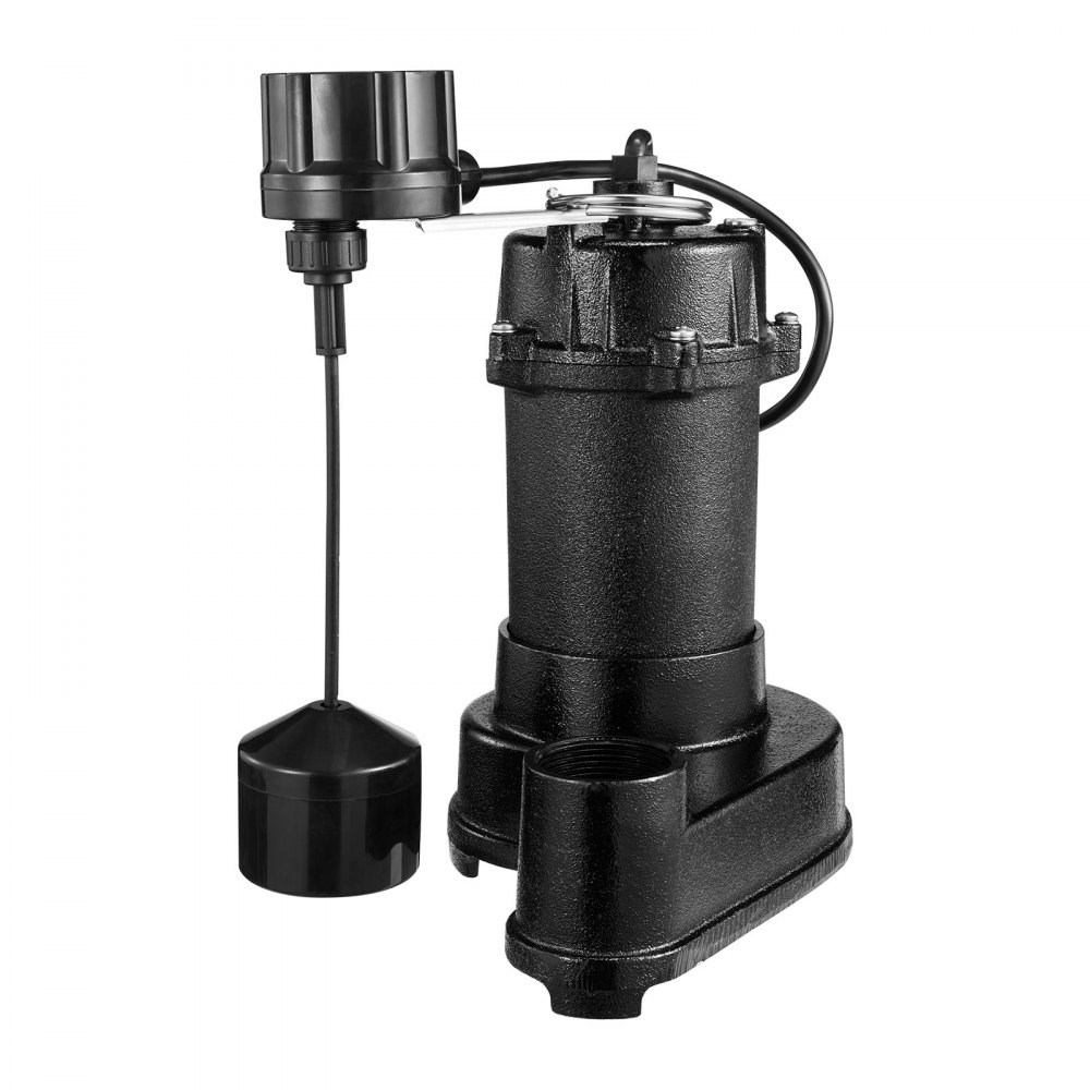 Bomba sumergible para aguas residuales VEVOR, 1/3 HP, 3000 GPH, de hierro fundido, con interruptor de flotador automático, descarga NPT de 1.5 pulgadas, 120 V, elevación de 25 pies, para sótanos, fosas sépticas y sumidero residencial.