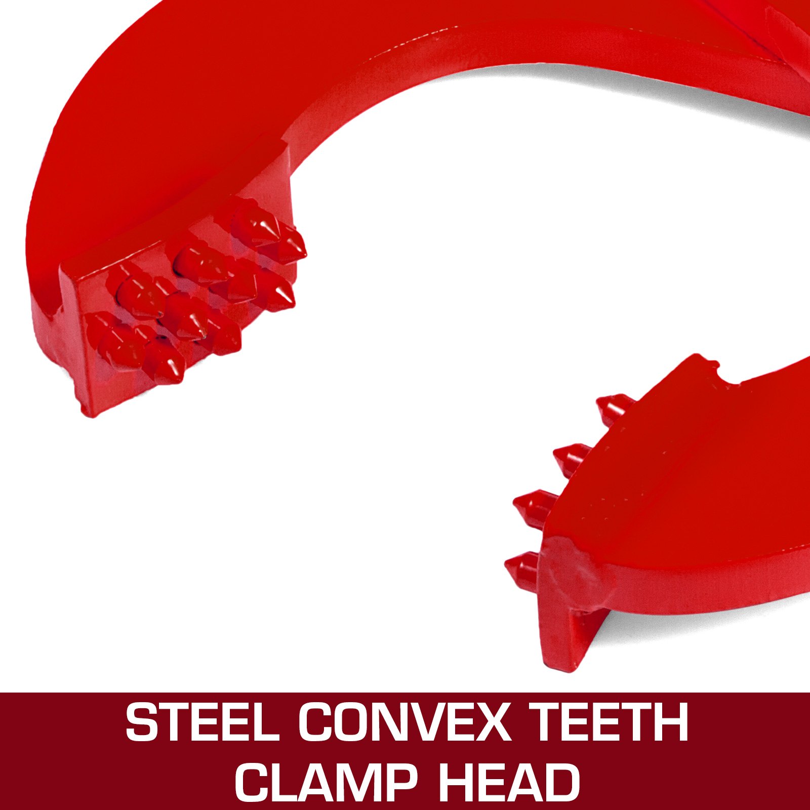 Cabezal de abrazadera de dientes convexos de acero para extractor de paletas VEVOR en color rojo, primer plano.