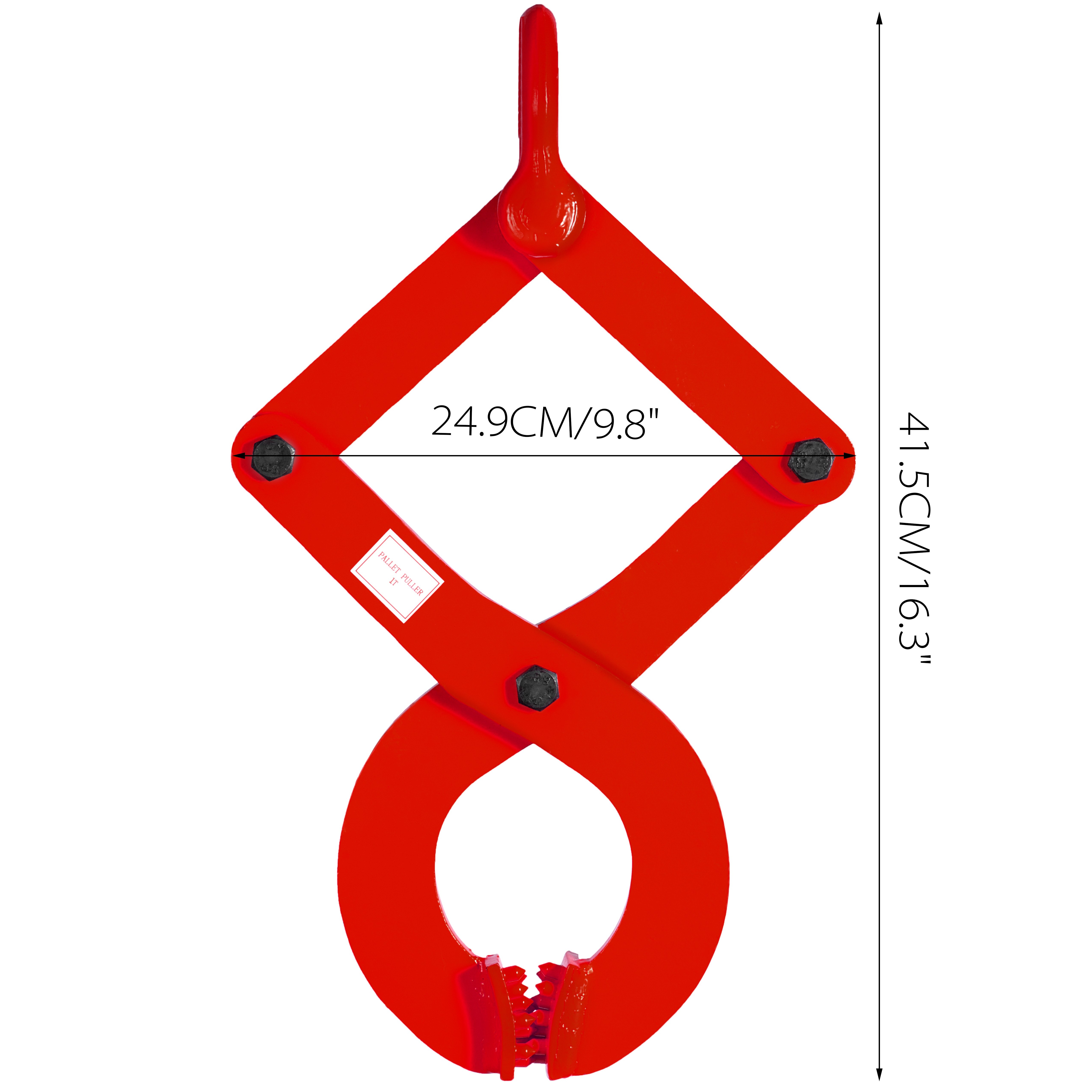 Extractor de paletas VEVOR rojo con dimensiones detalladas de 24,9 cm x 41,5 cm.