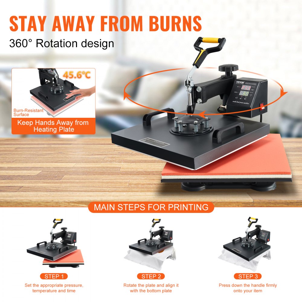 VEVOR Prensa de Calor Prensa Térmica Máquina de Sublimación 2 en 1 15x15 pulgadas transferencia de impresión por sublimación gorra de camiseta Diy