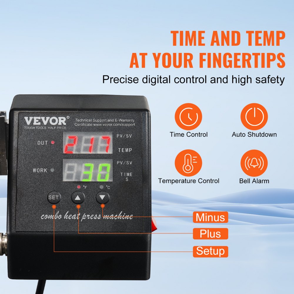VEVOR Máquina de prensa de calor 15 x 15, prensa de calor 2 en 1, prensa de calor oscilante de 360 ​​grados, control de calor preciso digital, máquina de prensa de calor multifuncional para camiseta gorra