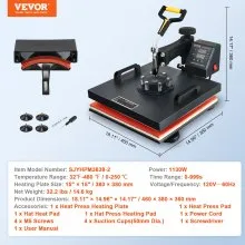 VEVOR Prensa de Calor Prensa Térmica Máquina de Sublimación 2 en 1 15x15 pulgadas transferencia de impresión por sublimación gorra de camiseta Diy