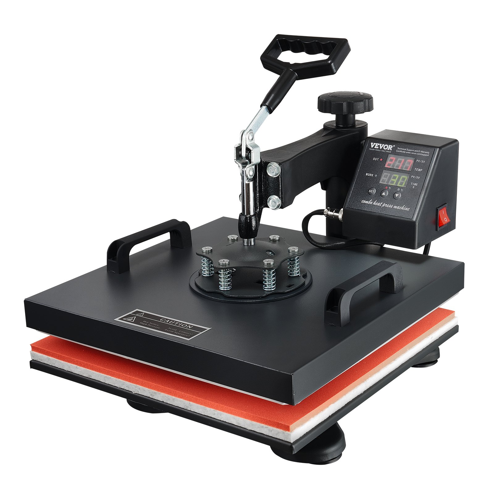 Máquina de prensado térmico VEVOR con panel de control digital y mango ergonómico.