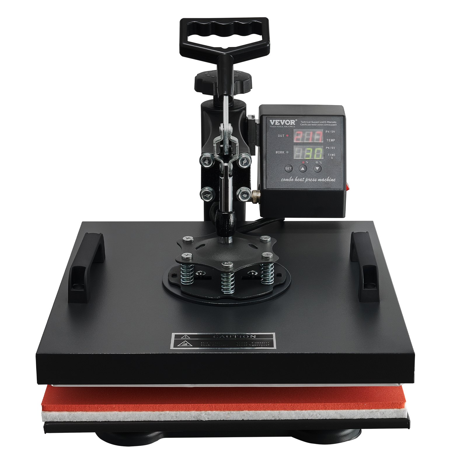 Máquina de prensado térmico VEVOR con pantalla digital y resorte de presión ajustable.