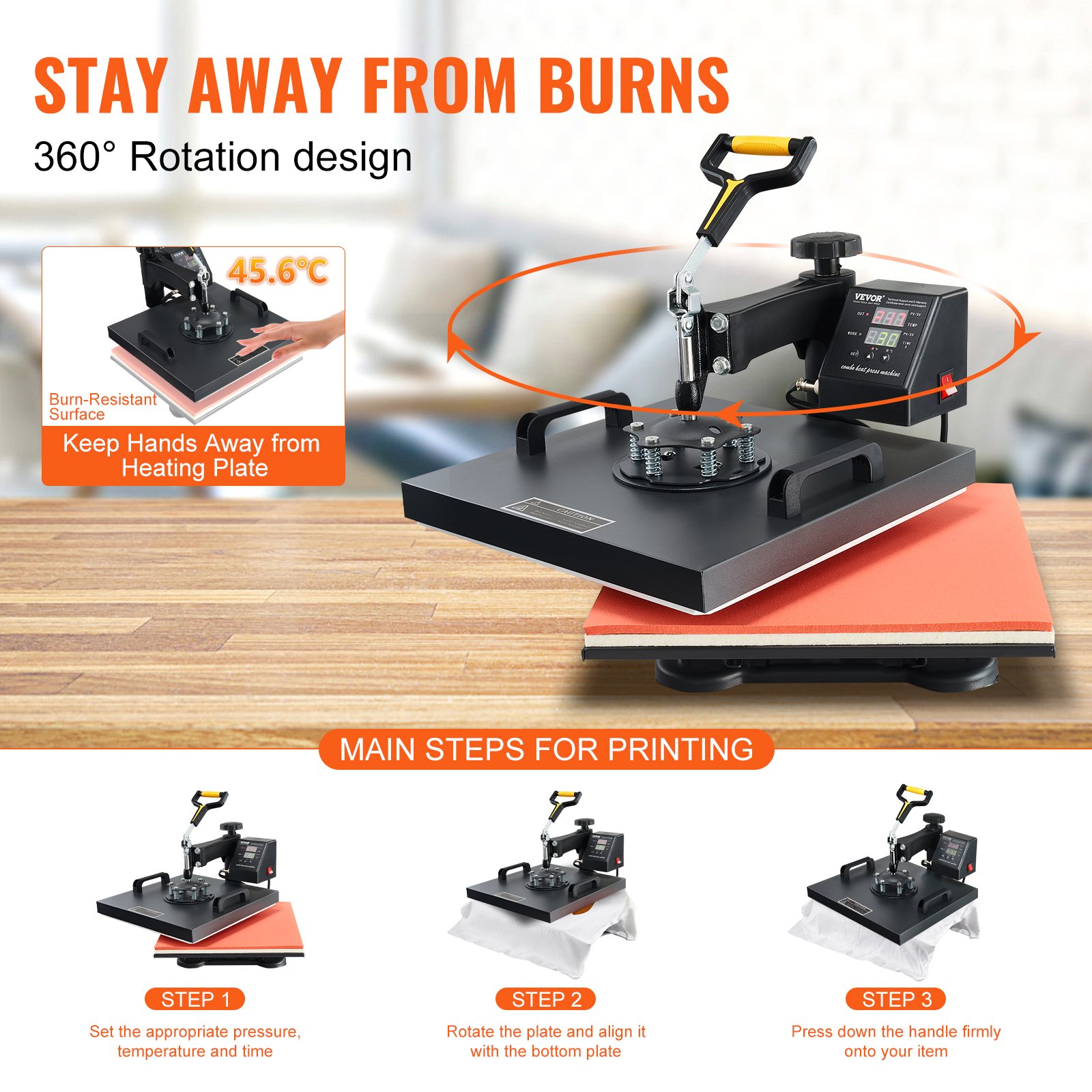 VEVOR Máquina de prensa de calor 15 x 15, prensa de calor 2 en 1, prensa de calor oscilante de 360 ​​grados, control de calor preciso digital, máquina de prensa de calor multifuncional para camiseta gorra