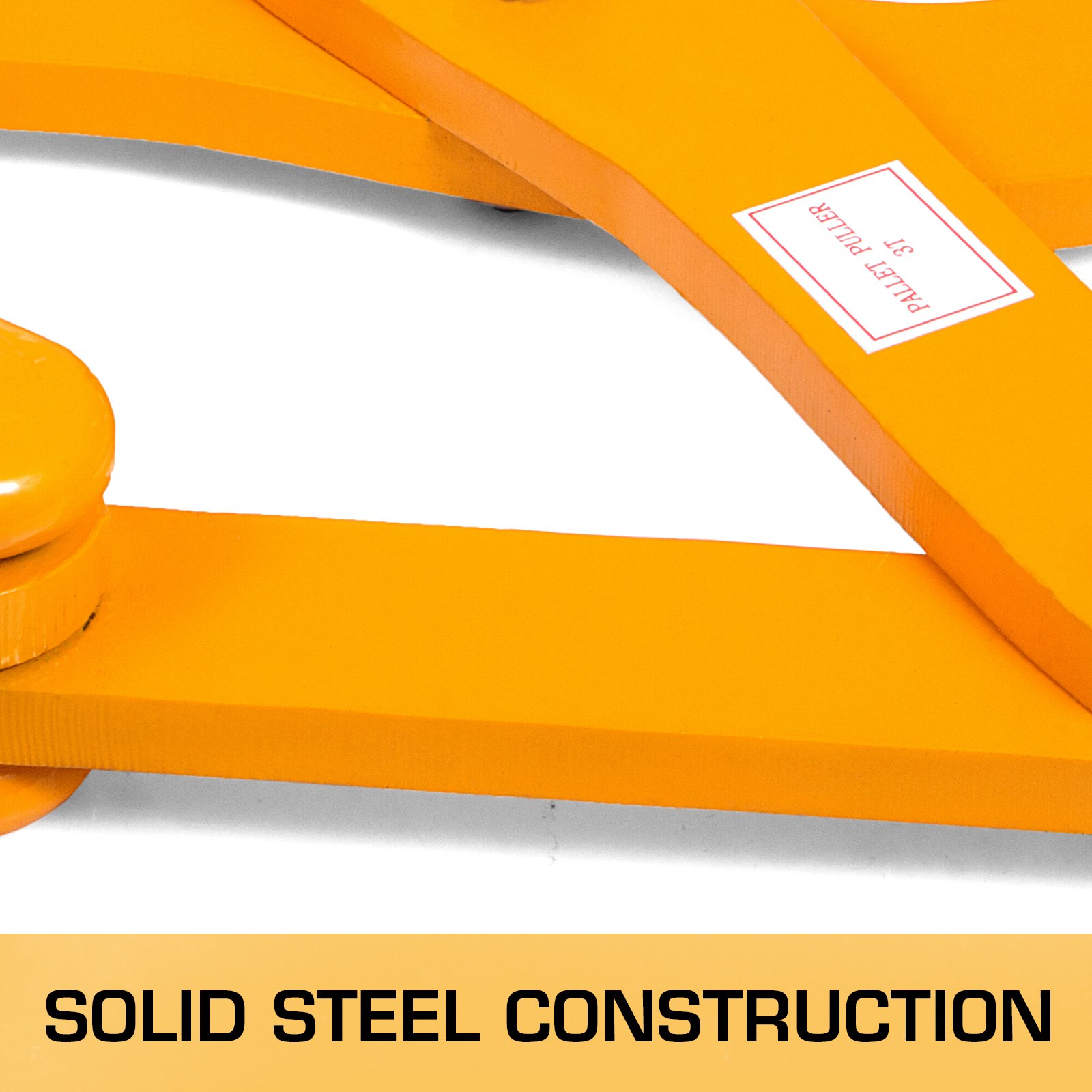 Extractor de paletas VEVOR, construcción de acero sólido en color naranja brillante.