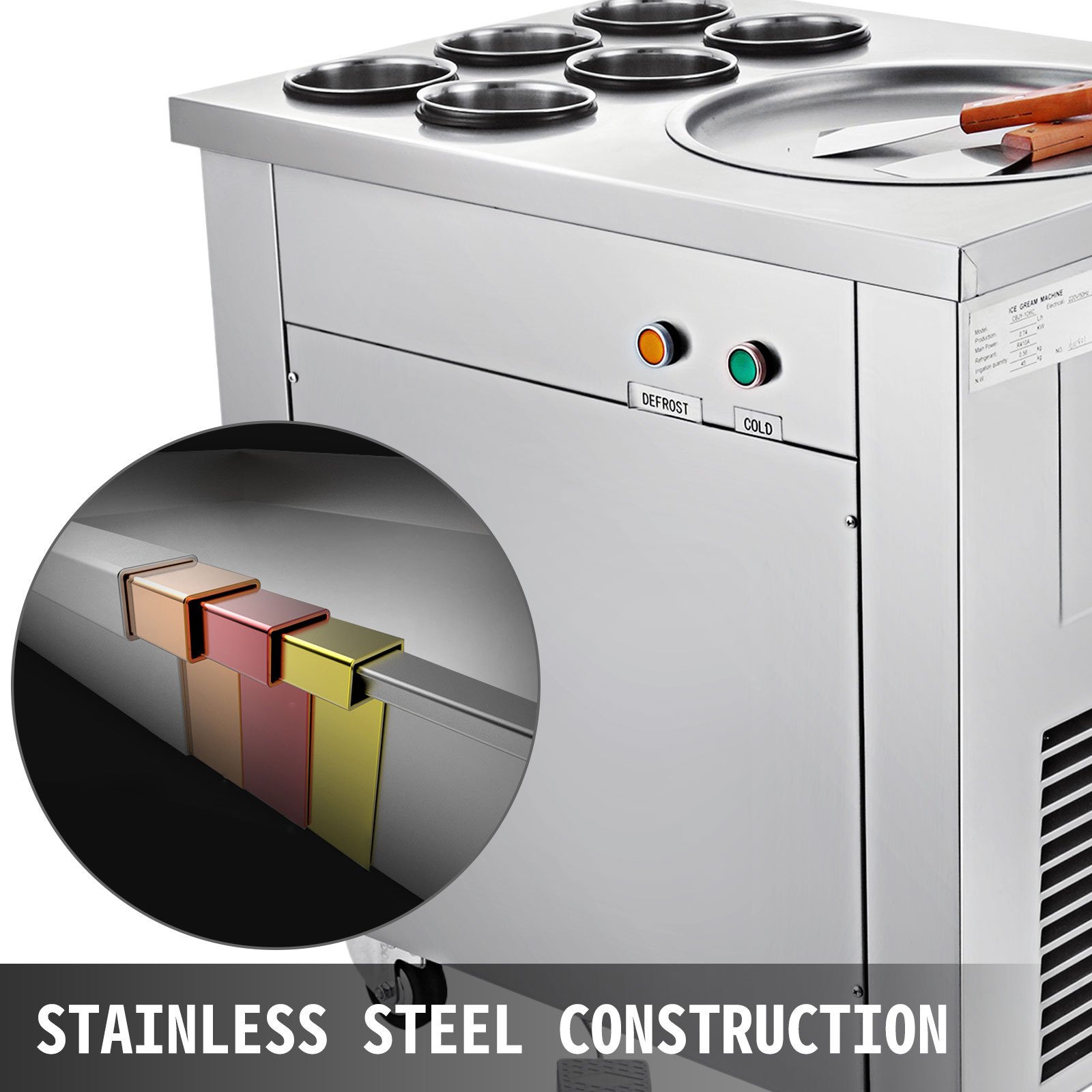 VEVOR Máquina de crema de yogur frito de 740 W de diámetro para hacer rollos de hielo maquina de helados ideal para bares cafeterías tiendas de postre