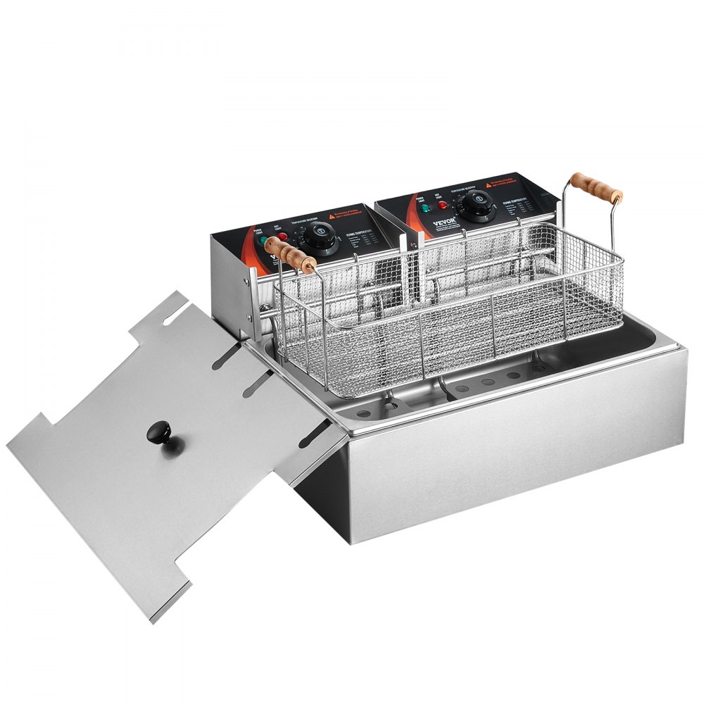 Freidora comercial VEVOR, freidora eléctrica de pavo de 3000 W con 3 cestas extraíbles, gran capacidad de 18 cuartos de galón (17 L), de acero inoxidable, para encimera, de un solo aceite, para cocina, restaurante, color plateado