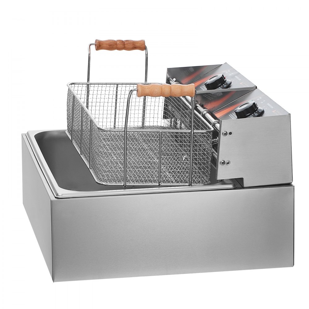 Freidora comercial VEVOR, freidora eléctrica de pavo de 3000 W con 3 cestas extraíbles, gran capacidad de 18 cuartos de galón (17 L), de acero inoxidable, para encimera, de un solo aceite, para cocina, restaurante, color plateado