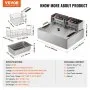 Freidora comercial VEVOR, freidora eléctrica de pavo de 3000 W con 3 cestas extraíbles, gran capacidad de 18 cuartos de galón (17 L), de acero inoxidable, para encimera, de un solo aceite, para cocina, restaurante, color plateado