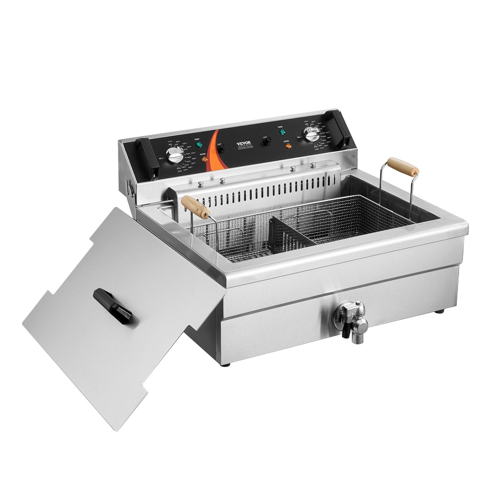 Freidora comercial VEVOR, freidora eléctrica de pavo de 3000 W con cesta, gran capacidad de 30,6 qt/29 l, freidora de aceite individual para encimera, acero inoxidable, control de temperatura, para cocina, restaurante, color plateado