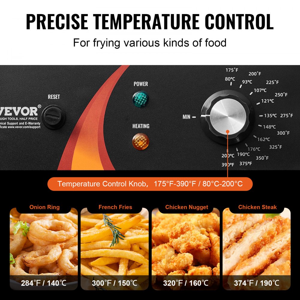 Freidora comercial VEVOR, freidora eléctrica de encimera de 1750 W con cesta y patas ajustables en altura, freidora de aceite individual de acero inoxidable de 12 cuartos (11,5 L), control de temperatura, protección contra sobrecalentamiento, para uso en restaurantes