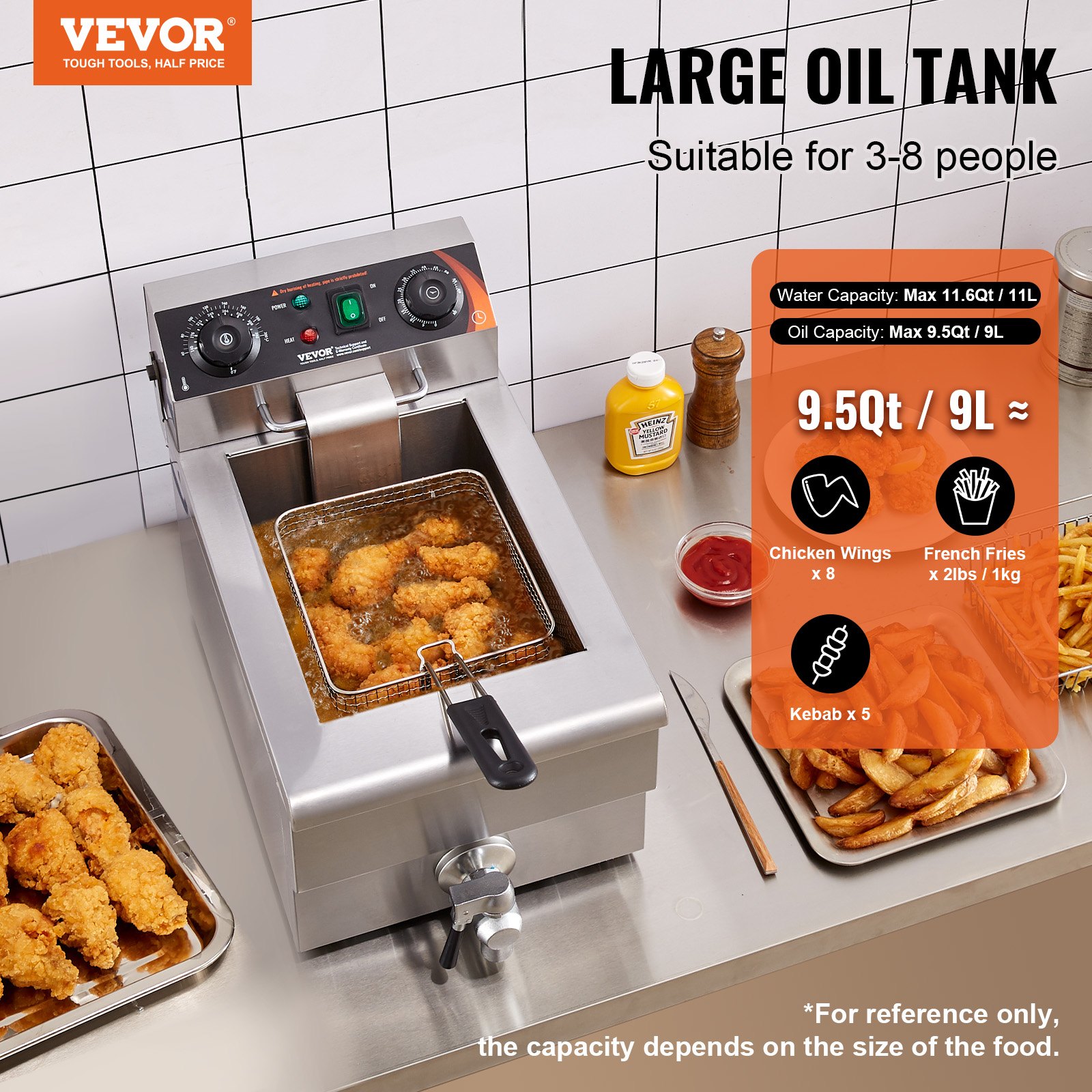 Freidora eléctrica comercial VEVOR de encimera, 1500 W, 11,6 qt/11 l