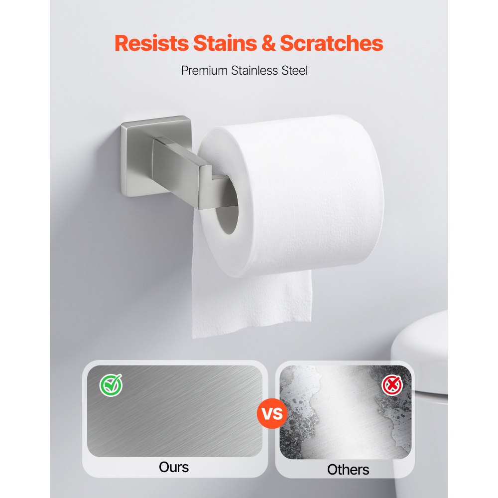 VEVOR Juego de accesorios de baño de níquel cepillado, 5 piezas, barra de toalla de acero inoxidable de 61 cm, toallero, 2 ganchos para toallas y portarrollos de papel higiénico para baño, montaje en pared.