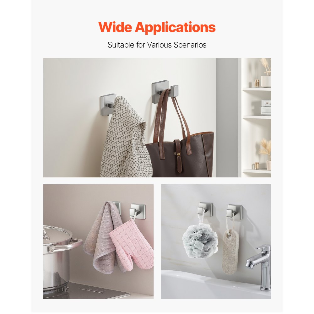 VEVOR Juego de accesorios de baño de níquel cepillado, 5 piezas, barra de toalla de acero inoxidable de 61 cm, toallero, 2 ganchos para toallas y portarrollos de papel higiénico para baño, montaje en pared.