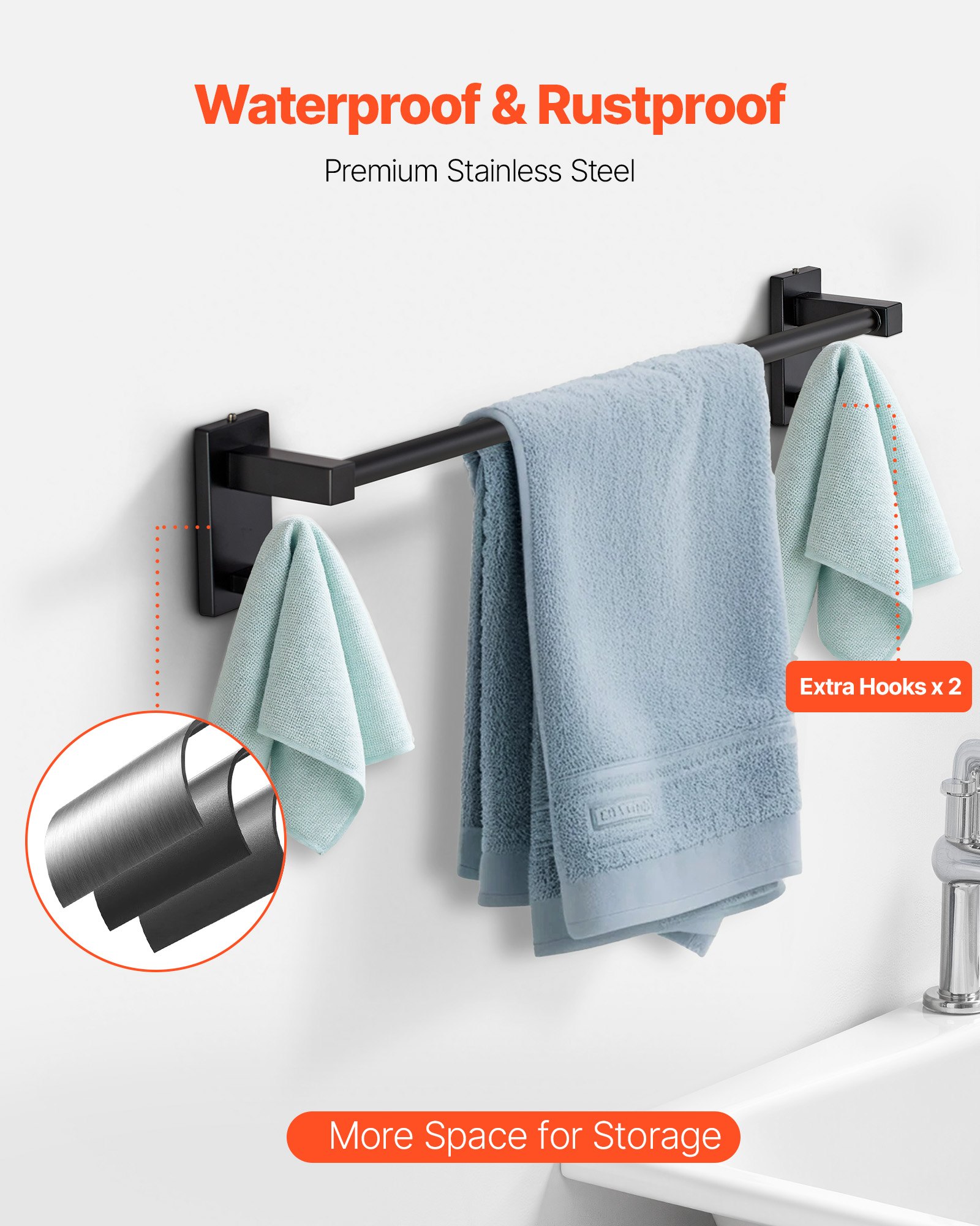 VEVOR Juego de accesorios de baño negro mate, 4 piezas de acero inoxidable, barra de toalla de 61 cm, anilla para toalla, gancho para bata y portarrollos de papel higiénico, para baño, montaje en pared