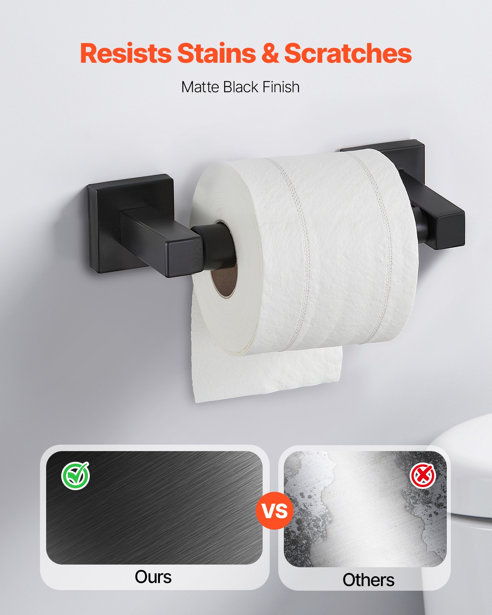 VEVOR Juego de accesorios de baño negro mate, 4 piezas de acero inoxidable, barra de toalla de 61 cm, anilla para toalla, gancho para bata y portarrollos de papel higiénico, para baño, montaje en pared