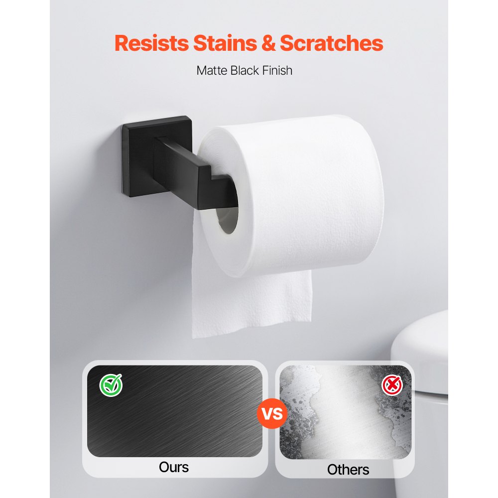 Juego de accesorios de baño VEVOR negro mate, 10 piezas, 2 barras de toalla de acero inoxidable de 61 cm, 2 toalleros, 4 ganchos para toallas y 2 portarrollos de papel higiénico para baño, montaje en pared.