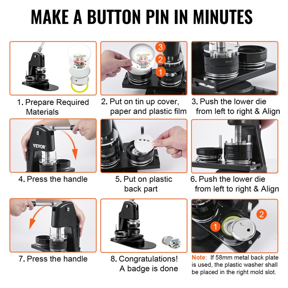 VEVOR Máquina Para Fabricar Botones Máquina De Prensa De Insignias Badge Pin Machine 1.25  2.25 500 piezas gratis Kit de prensa