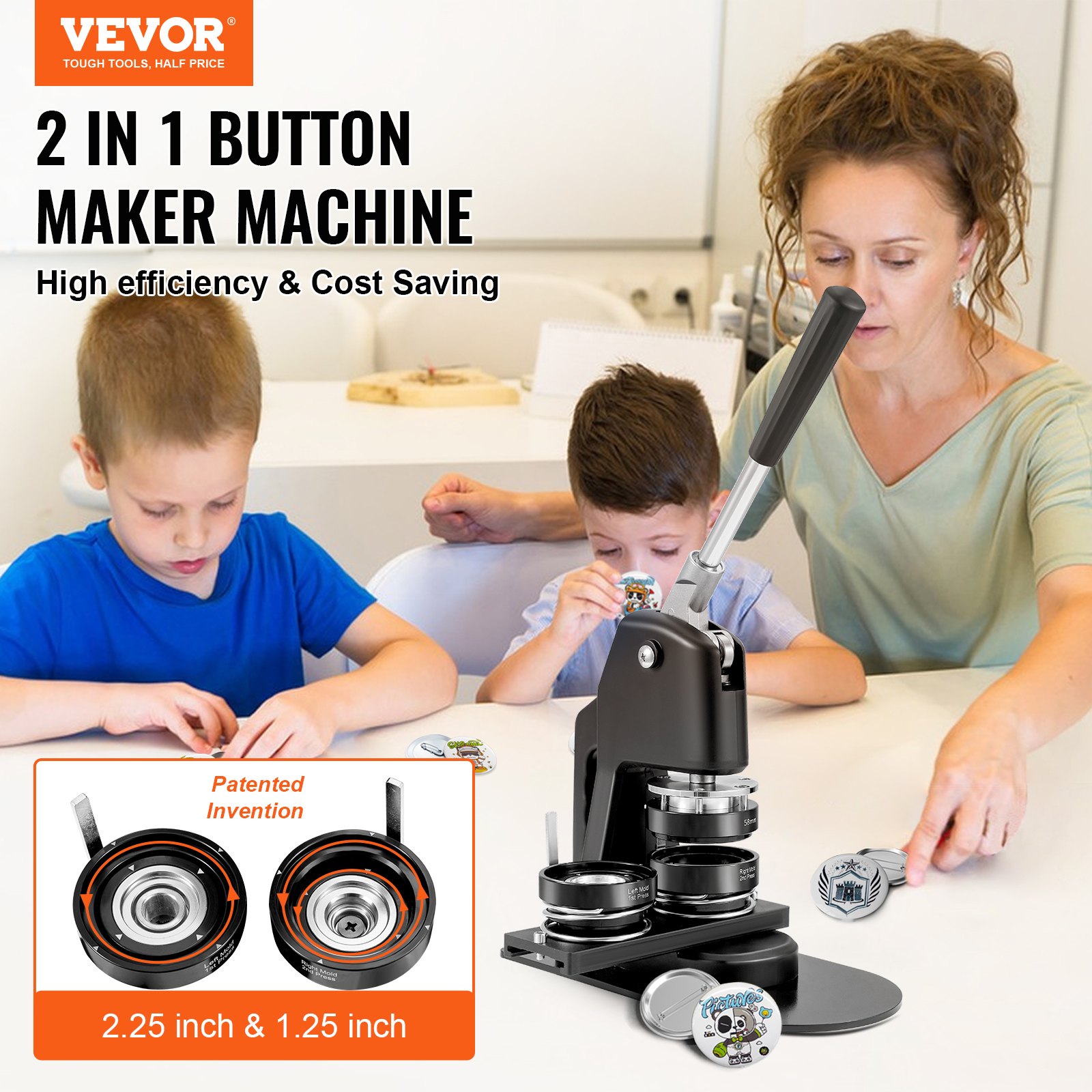 VEVOR Máquina Para Fabricar Botones Máquina De Prensa De Insignias Badge Pin Machine 1.25  2.25 500 piezas gratis Kit de prensa