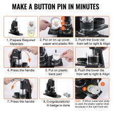 VEVOR Máquina Para Fabricar Botones Máquina De Prensa De Insignias Button Maker Machine Badge Pin Machine 1  2.25 500 Piezas gratis Kit de prensa