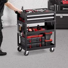 Carro de herramientas VEVOR de 5 niveles con ruedas, 181 kg, con cajón y tablero perforado