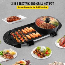 VEVOR Parrilla Eléctrica para Barbacoa 2 en 1, Olla Caliente, Portátil, Sin Humo