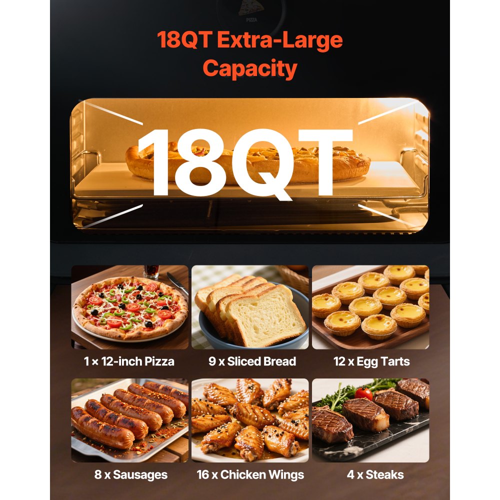 Horno de pizza VEVOR, horno eléctrico de pizza con 8 preajustes y freidora de aire, máquina para hacer pizza de interior de 12 pulgadas con control inteligente, temperatura máxima de 750 °F, resistente al agua IPX4, horno de pizza de encimera con piedra para pizza y cesta para freír.