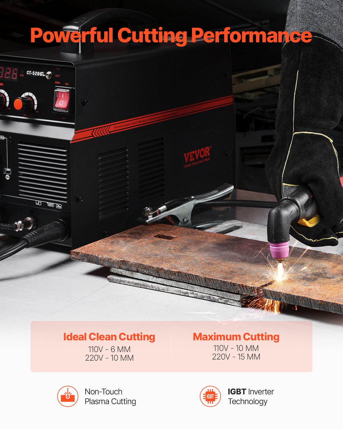 Máquina soldadora de plasma 3 en 1 VEVOR, CT-520GD, máquina combinada de plasma TIG/MMA, arco piloto sin contacto de 30 A, soldadora TIG y de varilla de 200 A, inversor IGBT digital de doble voltaje de 110/220 V