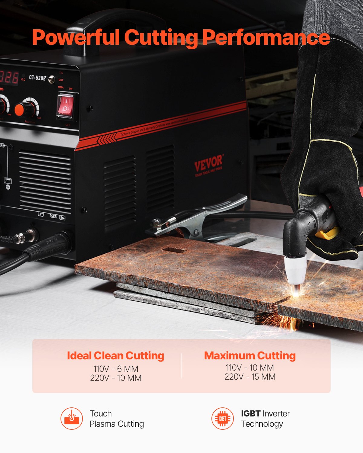 Máquina soldadora de plasma 3 en 1 VEVOR, máquina combinada de corte por plasma TIG/MMA CT-520E, máquina de corte por plasma de 30 A, soldadora TIG de 200 A y soldadora de varilla de 200 A, inversor IGBT digital de doble voltaje de 110/220 V