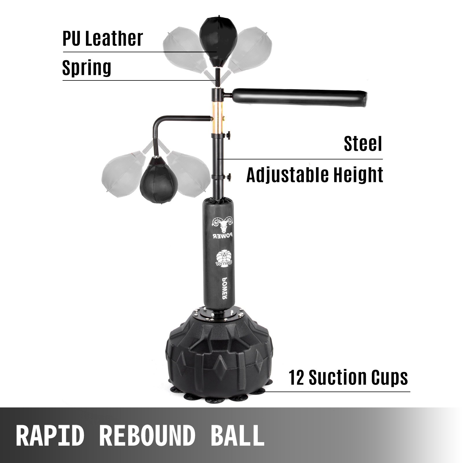 Entrenador de velocidad de boxeo VEVOR con pelota de cuero PU, altura ajustable y ventosas.