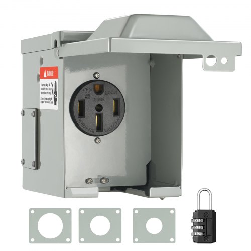 VEVOR Caja de toma de corriente para RV de 50 amperios, 125/250 voltios, caja de receptáculo para RV cerrada con cerradura para exteriores, panel eléctrico NEMA 14-50R resistente a la intemperie, para