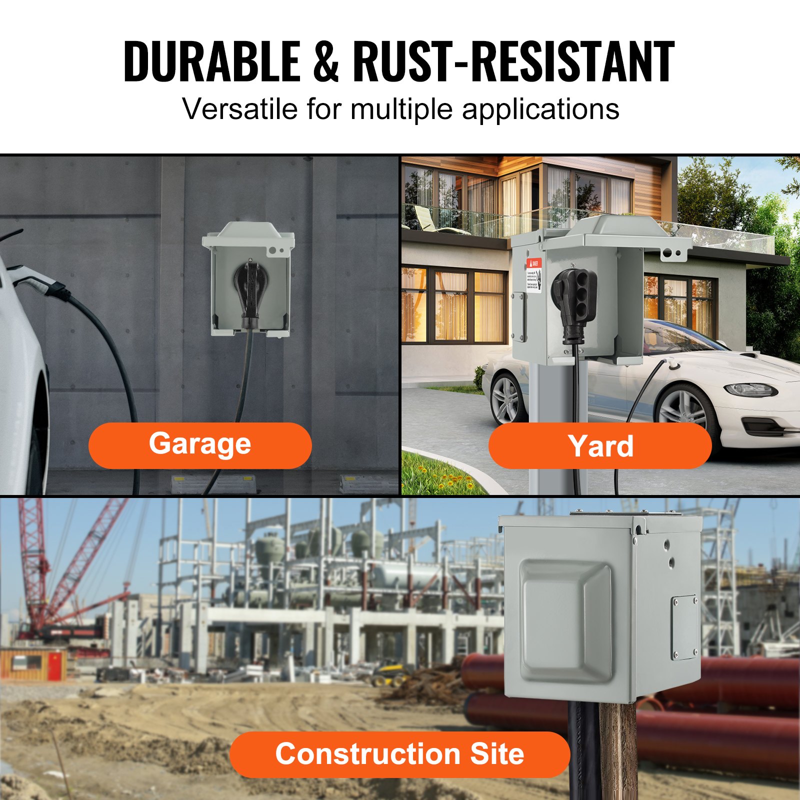 VEVOR Caja de toma de corriente para RV de 50 amperios, 125/250 voltios, caja de receptáculo para RV cerrada con cerradura para exteriores, panel eléctrico NEMA 14-50R resistente a la intemperie, para