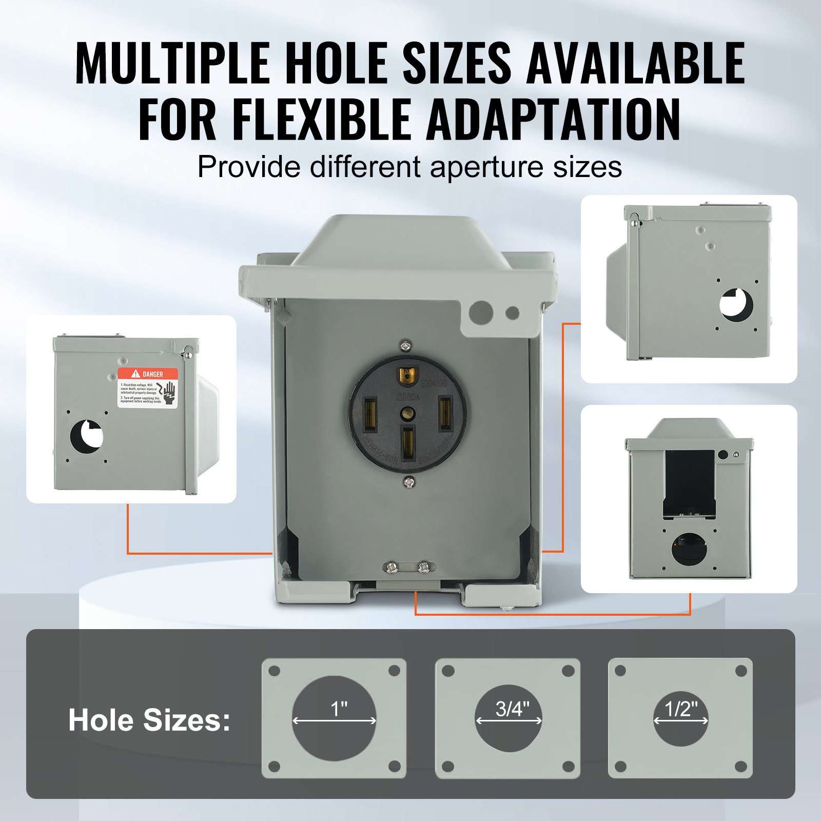Tomacorriente VEVOR de 50 A para RV, 125/250 V, con cerradura, para exteriores, panel eléctrico resistente a la intemperie NEMA 14-50R, para caravana, remolque, autocaravana