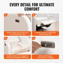 VEVOR Sillón reclinable eléctrico electrónico y giratorio con capacidad de peso de 250 lb, sillón reclinable giratorio con puerto USB, superficie de poliéster, sillón reclinable giratorio para sala de estar, dormitorio, color blanco roto