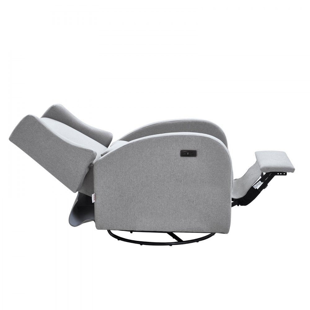 Sillón reclinable VEVOR en gris claro, completamente reclinado con reposapiernas extendido y reposacabezas elevado.