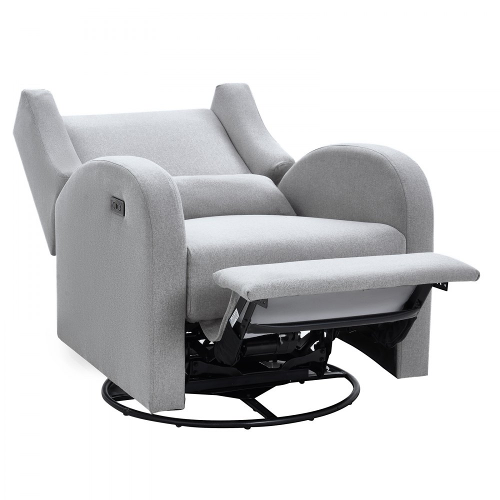Sillón reclinable VEVOR gris con reposapiés extendido, con acolchado de felpa y reposabrazos redondeados.