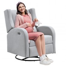 VEVOR Sillón reclinable eléctrico electrónico y giratorio con capacidad de peso de 250 lb, sillón reclinable giratorio con puerto USB, sillón eléctrico con superficie de poliéster, sillón reclinable giratorio para sala de estar, dormitorio, gris claro