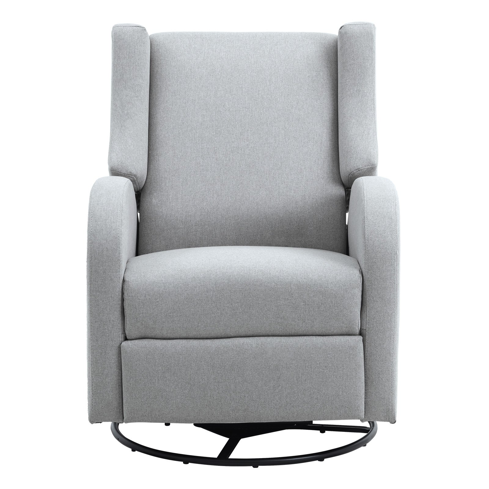 Sillón reclinable VEVOR gris con reposabrazos acolchados y base redonda de metal.
