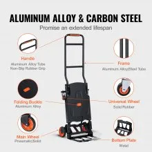 VEVOR Carretilla de mano de aluminio, 2 en 1, capacidad de carga de 300 libras, carretilla de mano y plataforma rodante plegable industrial convertible, carrito utilitario que se convierte de carretil