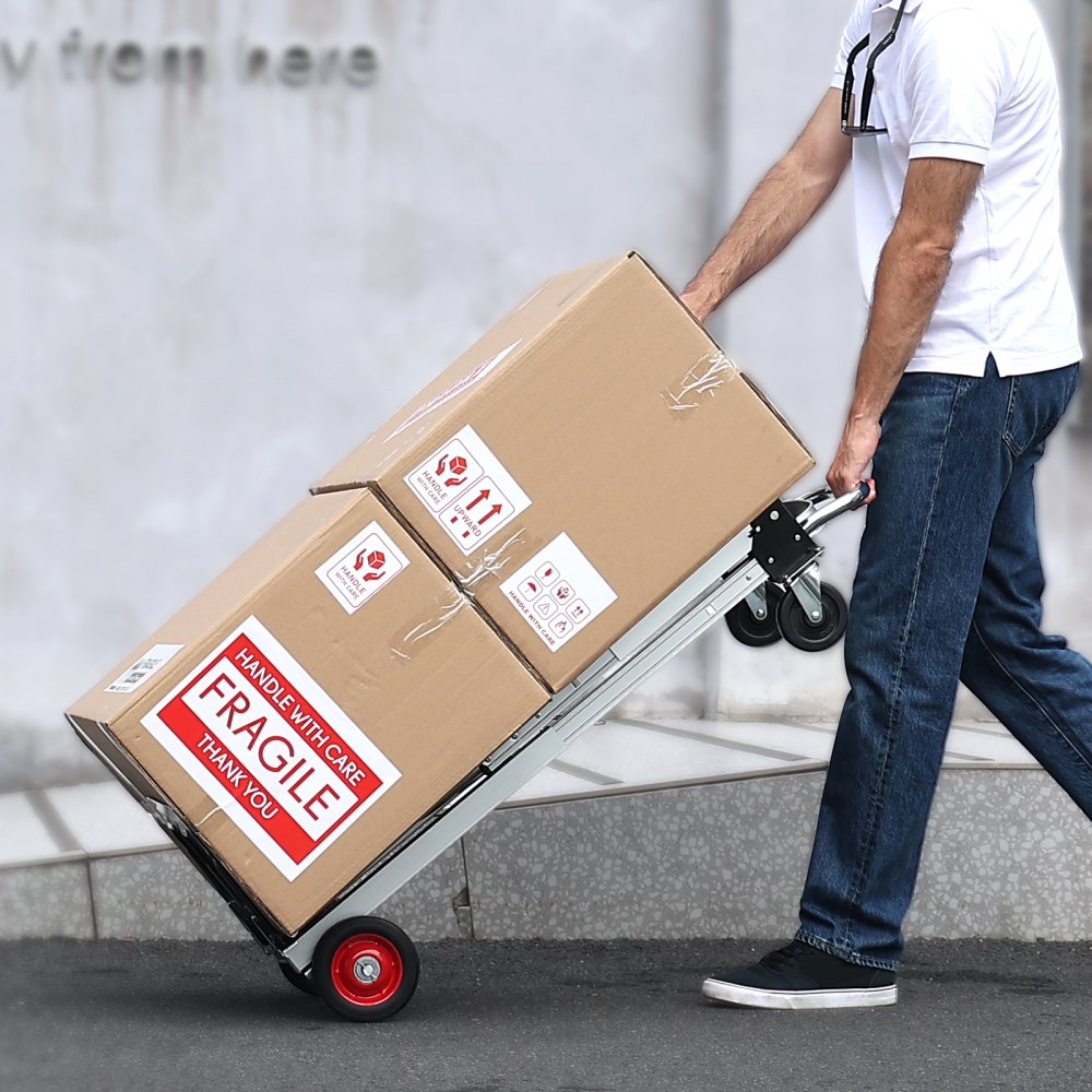 Carretilla plegable de aluminio VEVOR, diseño 2 en 1, capacidad de 181 kg (400 lbs), carro industrial plegable de alta resistencia, carro con ruedas de goma para transporte y movimiento en almacenes, supermercados y jardines.