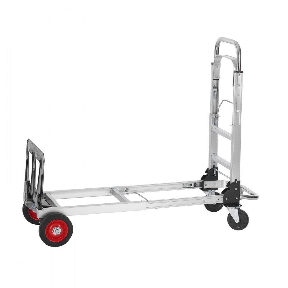 Carretilla plegable de aluminio VEVOR, diseño 2 en 1, capacidad de 181 kg (400 lbs), carro industrial plegable de alta resistencia, carro con ruedas de goma para transporte y movimiento en almacenes, supermercados y jardines.