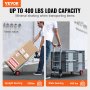 VEVOR Carretilla de mano plegable de aluminio, diseño 2 en 1, capacidad de 400 libras, carro plegable industrial resistente, carro con ruedas de goma para transporte y mudanza en almacén, supermercado, jardín