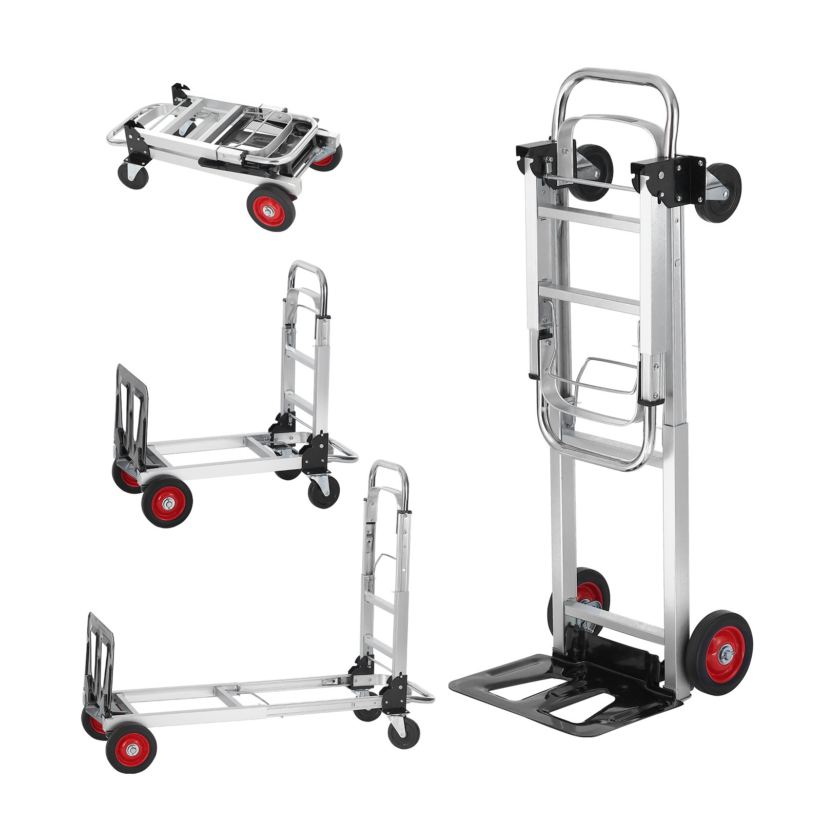 Carretilla plegable de aluminio VEVOR, diseño 2 en 1, capacidad de 181 kg (400 lbs), carro industrial plegable de alta resistencia, carro con ruedas de goma para transporte y movimiento en almacenes, supermercados y jardines.
