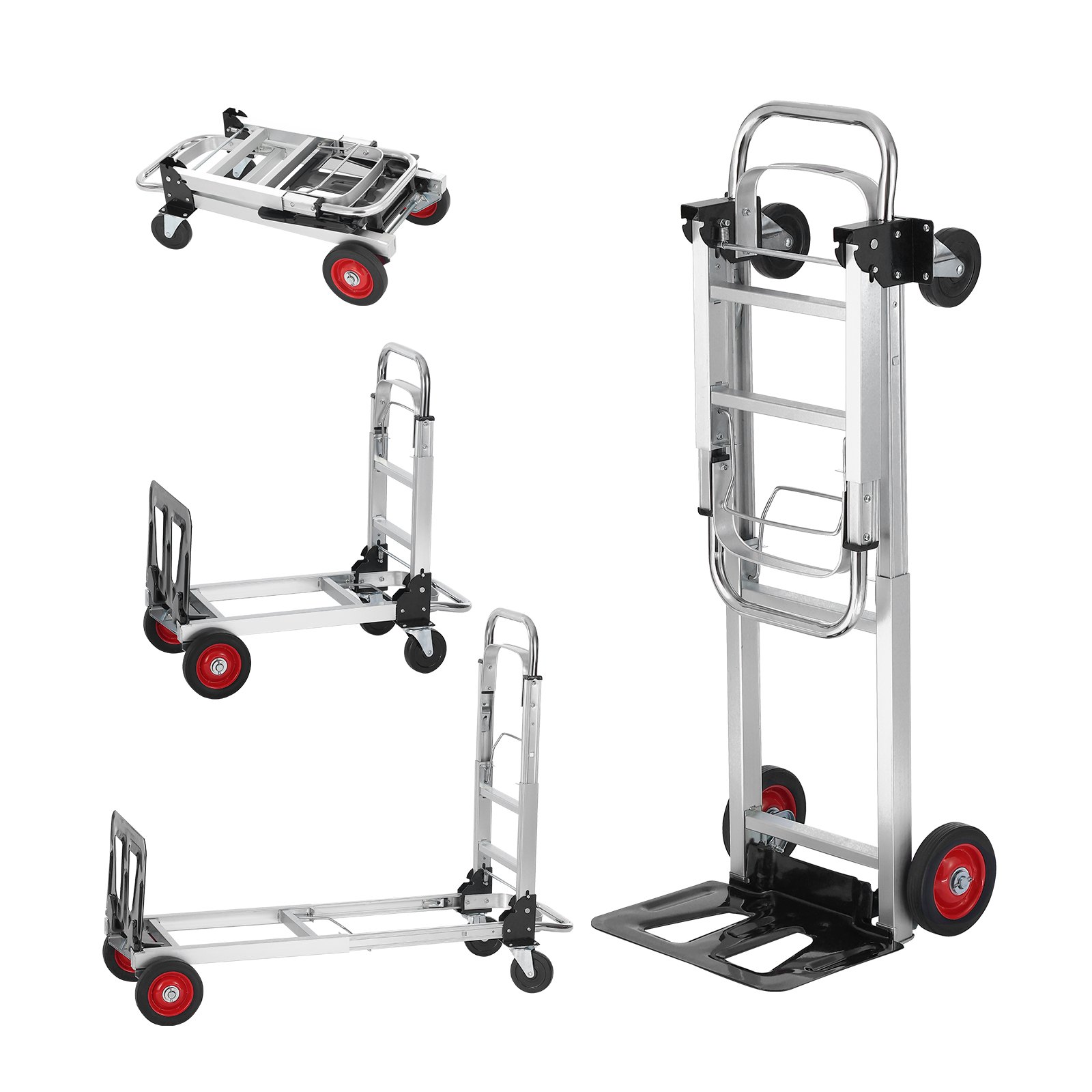 Carretilla plegable de aluminio VEVOR, diseño 2 en 1, capacidad de 181 kg (400 lbs), carro industrial plegable de alta resistencia, carro con ruedas de goma para transporte y movimiento en almacenes, supermercados y jardines.