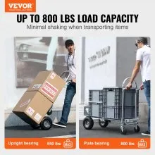 VEVOR Carretilla de mano de aluminio, 2 en 1, capacidad de carga de 800 libras, carretilla de mano plegable y plataforma rodante industrial de alta resistencia, carrito utilitario que se convierte de