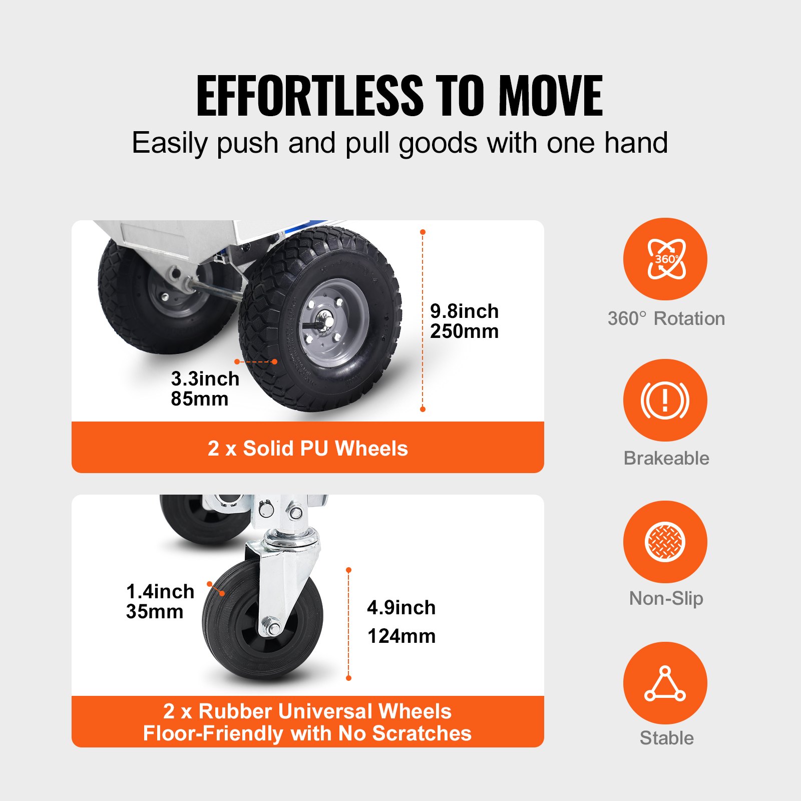 Carretilla de mano de aluminio VEVOR, 2 en 1, capacidad de carga de 363 kg (800 lbs), carretilla de mano y plataforma plegable convertible industrial de alta resistencia, carro utilitario que se transforma de carretilla de mano a plataforma con ruedas de goma.