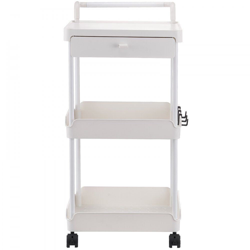 VEVOR - Carrito de cocina con ruedas de 3 niveles y cajón, con ruedas bloqueables, multifuncional, con asa, para oficina, salón y cocina, con estantes organizadores móviles, color blanco