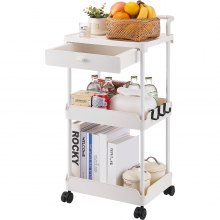 VEVOR Carro utilitario rodante de 3 niveles con cajón, carro de cocina con ruedas bloqueables, carro de almacenamiento multifuncional con asa para oficina, sala de estar, cocina, estantes organizadores de almacenamiento móviles, blanco